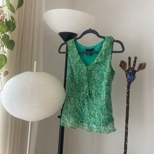 y2k vintage flowy silk green top